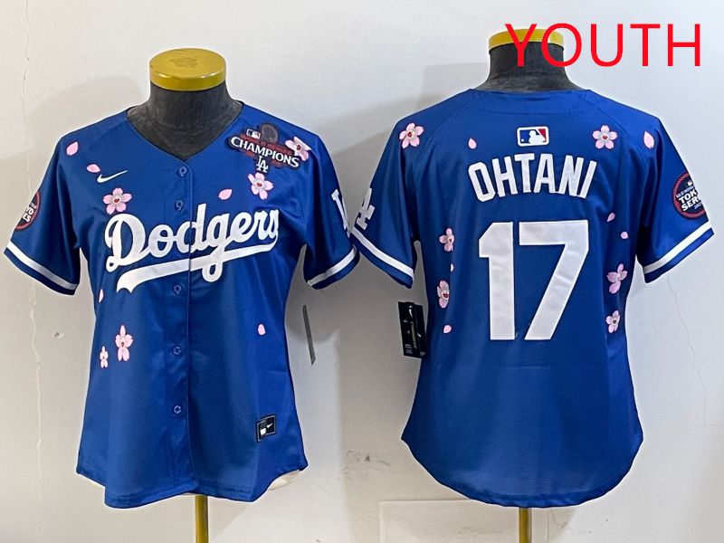 Youth Los Angeles Dodgers 17 Ohtani Blue Sakura Edition 2025 Nike MLB Jersey style 2